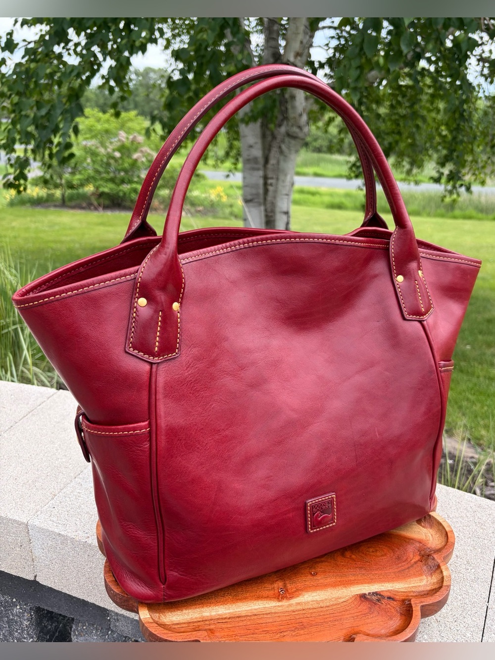 Dooney & Bourke Kristen Red Florentine Leather Tote Like New - Picture 3 of 17